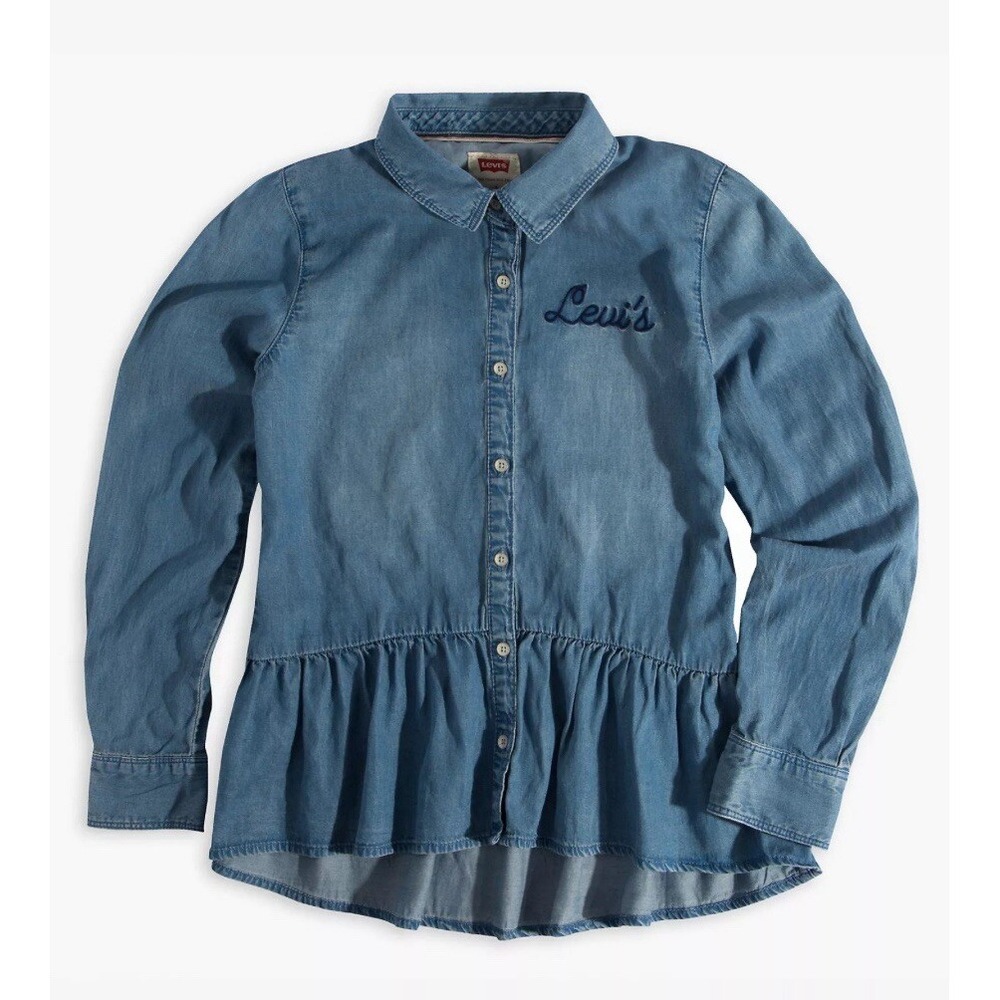 Levi's Juniors Girls 13-15 Years XL Woven Peplum Ruffle Blue Top Blouse Shirt